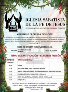 Culto de los Miércoles, 20.30 hora de España